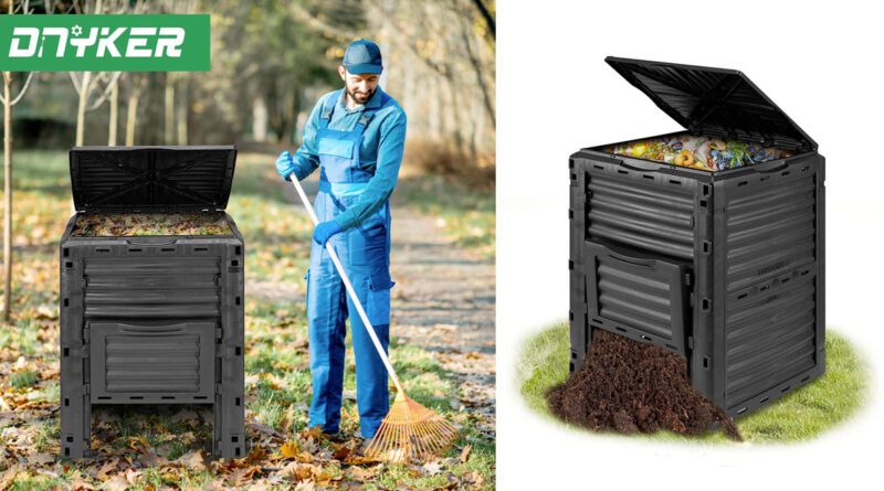 crea tierras fértiles para jardín Omer de fácil montaje hecho de plástico reciclado contenedor de compostaje grande de 420 litros ligero Contenedor de compostaje de D.F 